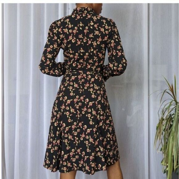MODCLOTH Enjoy Every Moment Midi Dress Black Floral Long Sleeve Size 22 No Belt - Picture 4 of 12